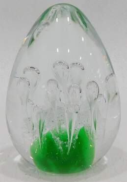 Vintage Murano Style Art Glass Green Bubble Paperweight