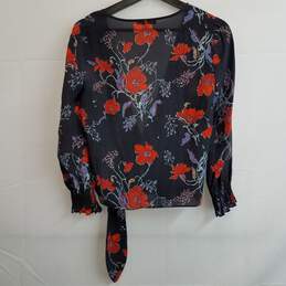 Madewell navy and red floral print cropped wrap top XS alternative image
