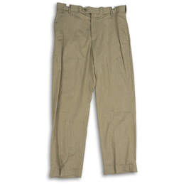 NWT Mens Tan Flat Front Slash Pocket Straight Leg Dress Pants Size 34x30
