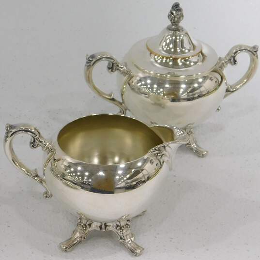 WM Rogers Silver Plate Teapot Creamer Sugar W/ Serving Trays & Candle Holder image number 5