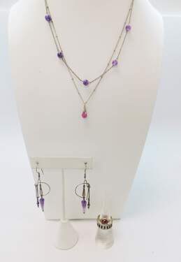 Artisan Sterling Silver Amethyst Garnet Ruby Jewelry 11.4g