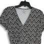 Womens Black White Herringbone V-Neck Short Sleeve Fit & Flare Dress Size L image number 3