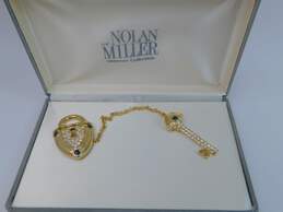 VNTG Signed Nolan Miller Glamour Collection Lock & Key Chatelaine Rhinestone Brooch IOB