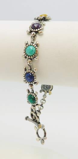 Carolyn Pollack Relios 925 Crushed Lapis Lazuli Malachite & Turquoise Multi Stone Inlay Turtle Bracelet 14.7g