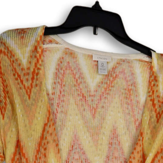 Womens Orange Knitted Chevron Open Front Long Sleeve Cardigan Sweater Sz 0 image number 2