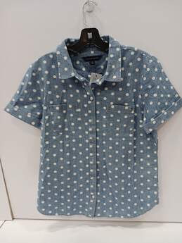 Tommy Hilfiger Women's Blue/White Polka Dotted Button Up Shirt Size M NWT