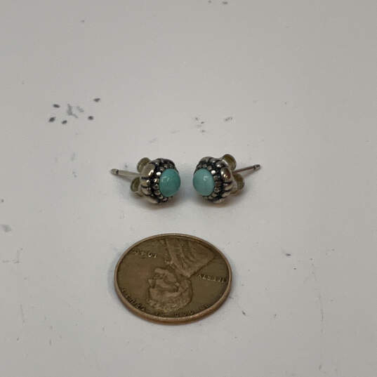 Designer Pandora S925 ALE Sterling Silver Turquoise Stone Stud Earrings image number 2