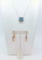 Sterling Silver Blue Spinel Modernist Necklace & Classic Hoop Earrings 15.2g image number 1