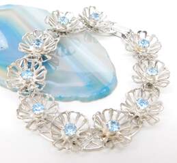 VNTG Coro Silver Tone & Icy Blue Rhinestone Flower Bracelet 15.4g