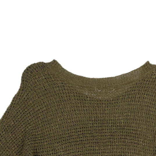 Womens Green Waffle Knit Round Neck Long Sleeve Pullover Sweater Size S image number 4