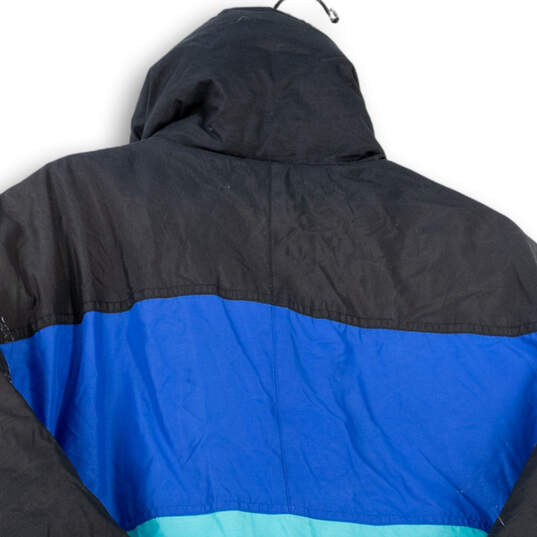 Mens Blue Black Long Sleeve Collared Full-Zip Windbreaker Jacket Size XL image number 4