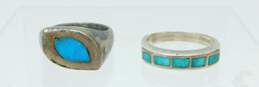 Artisan 925 Southwestern Turquoise Inlay Abstract Chunky & Band Rings
