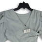 NWT Womens Gray Puff Sleeve Wrap V-Neck Tie Waist Cropped Blouse Top Size M image number 3
