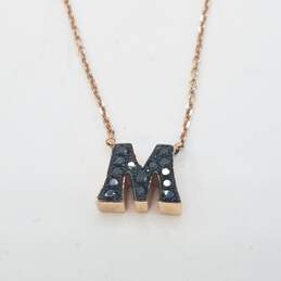 Fancy 14K Black Diamond Letter M Pendant Necklace 2.3g