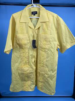 Omega Mens Yellow Short Sleeve Pockets Button-Up Shirt Size L T-0531485-J