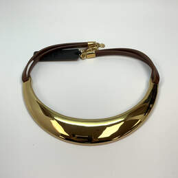 Designer J. Crew Gold-Tone Ring Clasp Brown Leather Strap Choker Necklace alternative image