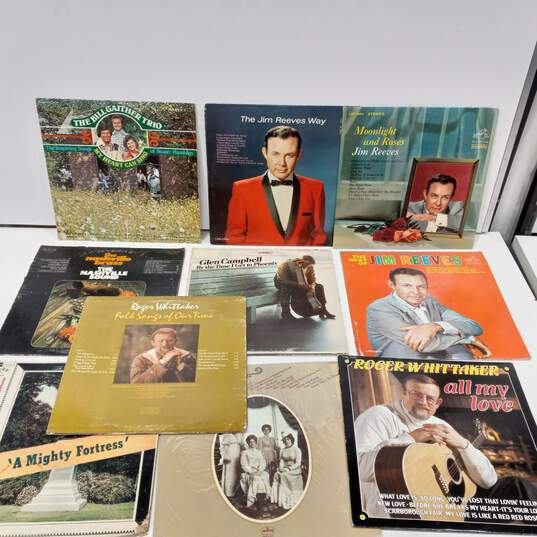 Bundle of 10 Vintage Folk & Country Vinyl Records image number 1