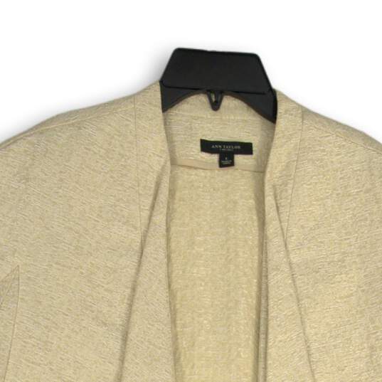 Ann Taylor Womens Beige Shimmer Short Sleeve Open Front Jacket Size Large image number 3