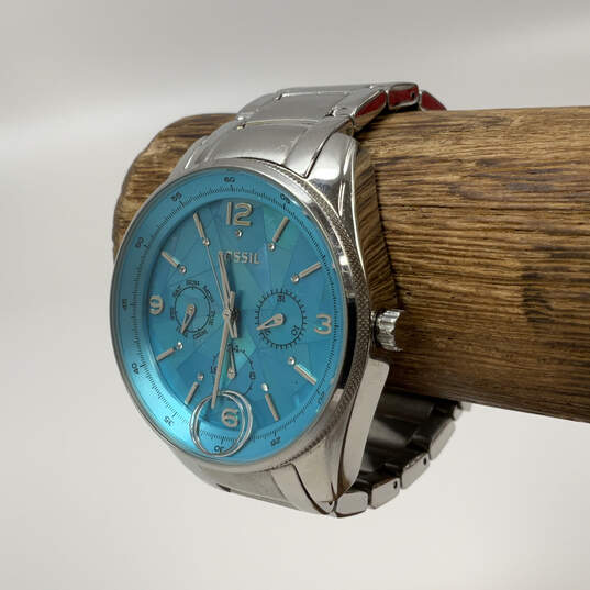 Designer Fossil Other-La BQ1680 Silver-Tone Blue Dial Analog Wristwatch image number 1