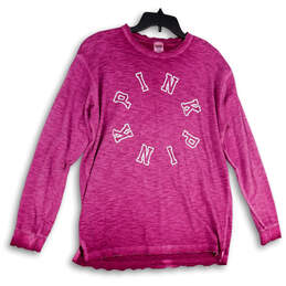 Womens Pink Crew Neck Long Sleeve Side Slit Pullover T-Shirt Size Medium
