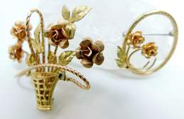 VNTG Duo Tone Gold Filled Floral Brooches