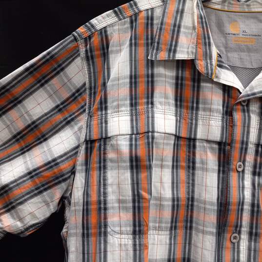 Carhartt Men's Force Relaxed Fit Black/Orange Plaid SS Button Up Size Size XL image number 3