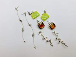 Artisan 925 Brown & Green Glass Square Spiral & Ball Beaded Bars Drop Unique Earrings Variety 27g