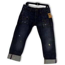 NWT Womens Blue Denim Distressed Pockets Straight Leg Cropped Jeans Sz 8/29