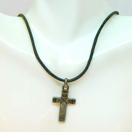 James Avery Designer 925 Plain Latin Cross Pendant On Leather Necklace 6.2g image number 2