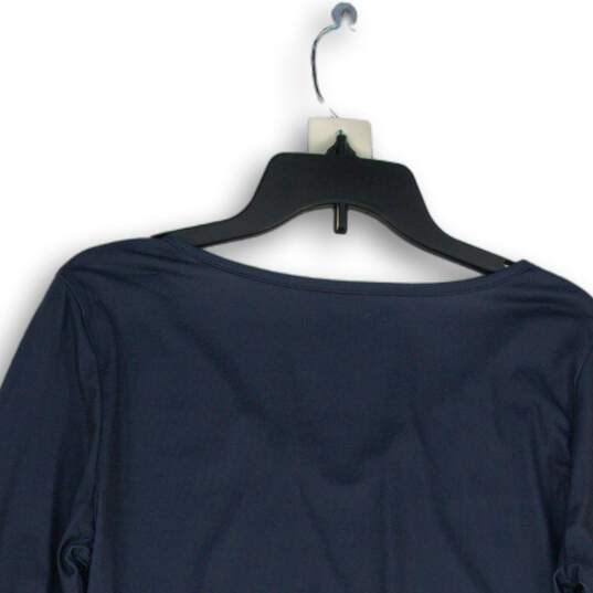 NWT Romwe Womens Blue Lace Trim Long Bell Sleeve Cropped Blouse Top Size L image number 4