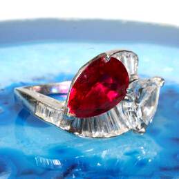 14K White Gold Cubic Zirconia & Lab Created Ruby Ring Size 6.25 - 7.6g