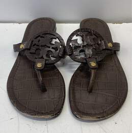 Tory Burch Croc Embossed Leather Thong Sandal Brown 8.5