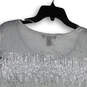 NWT Womens Silver Sequin Stripe Round Neck Pullover Blouse Top Size M image number 4