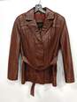 Vintage Women's Brown Long Sleeve Collared Leather Jacket Size 10 image number 2