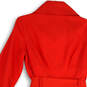 Womens Red Pleated Spread Collar Long Sleeve Midi Trench Coat Size Small image number 4