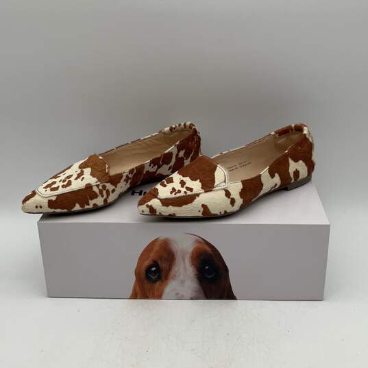NIB Womens Brown White Cow Print Leather Pointed Toe Slip-On Loafer Flats Sz 6.5 image number 4