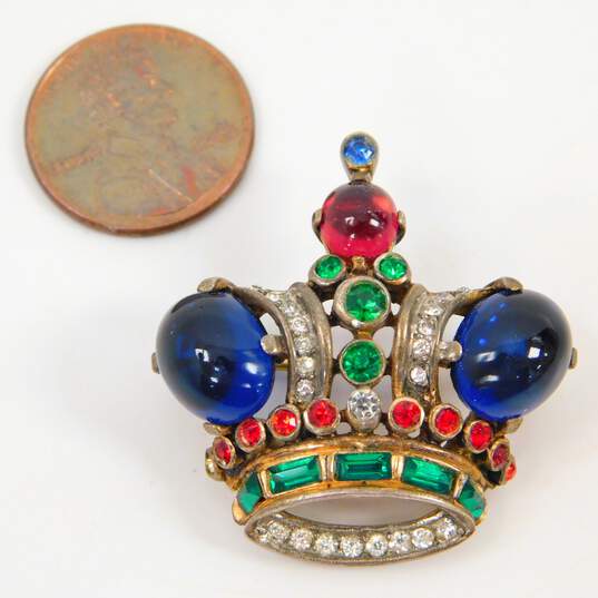 VNTG Mid Century 925 Sterling Silver Crown Trifari Jelly Belly Royal Crown Brooch image number 9