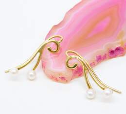 14K Yellow Gold Pearl Swirl Free Form Earrings 1.1g alternative image