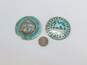 Vintage Taxco MVS & FP Signed 925 Turquoise Inlay Disc Pendant Brooches 38.7g image number 4