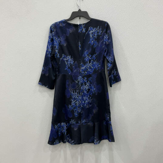 NWT Womens Blue Floral Crew Neck 3/4 Sleeve Peplum Fit And Flare Dress 2 image number 2
