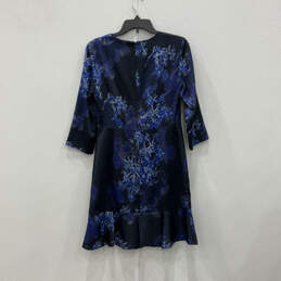 NWT Womens Blue Floral Crew Neck 3/4 Sleeve Peplum Fit And Flare Dress 2 alternative image