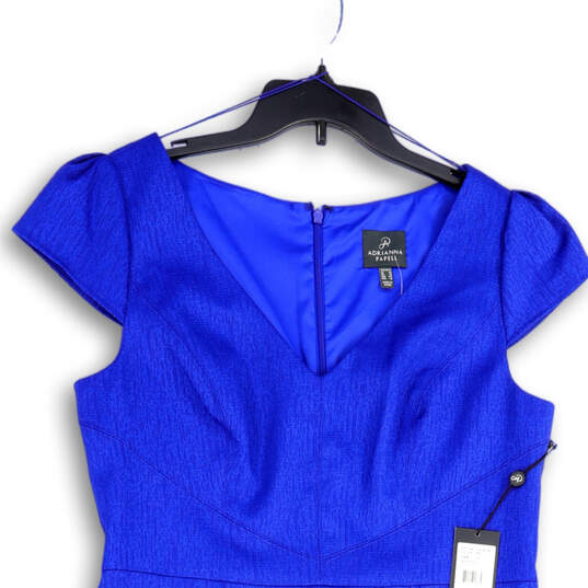 NWT Womens Blue Cap Sleeve V-Neck Back Zip Knee Length Shift Dress Size 14 image number 3