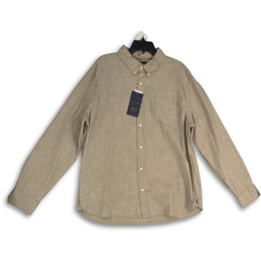 NWT Jachs New York Mens Beige Chambray Collared Button-Up Shirt Size XL image number 1