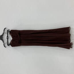 NWT Womens Brown Silk Ruched Pleated Back Zip Maxi Dress Size 10