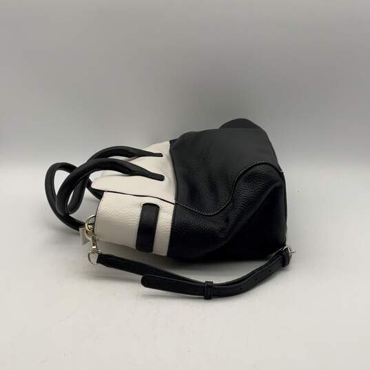 Karl Lagerfeld Womens Black White Leather Detachable Strap Bow Satchel Purse image number 3