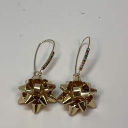 Designer Betsey Johnson Gold-Tone Bow Christmas Rhinestone Dangle Earrings alternative image