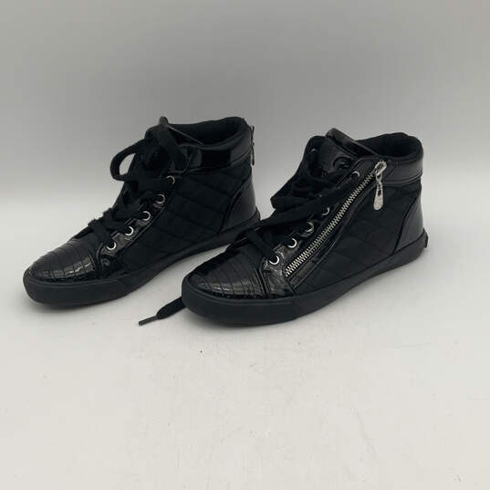Womens Gorily Black Leather Side Zip Lace Up Sneaker Shoes Size 6.5 image number 3