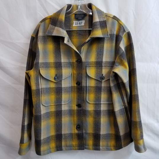 Pendleton yellow gray plaid wool shirt jacket M image number 1