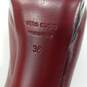 Womens Burgundy Peep Toe Ankle Strap Buckle Stiletto Pump Heels Size EUR 36 image number 6