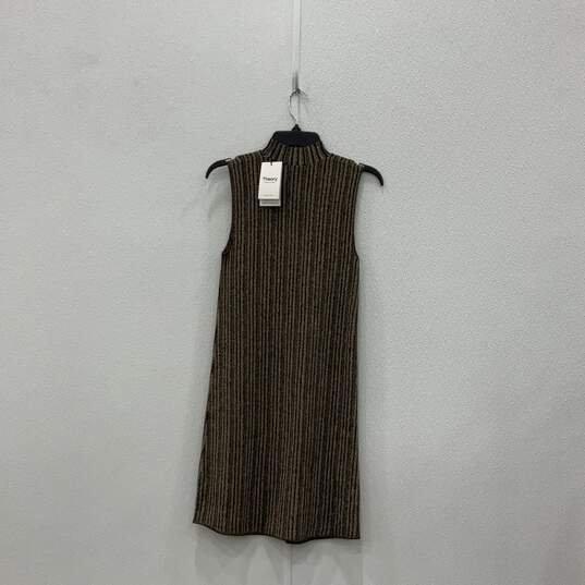 NWT Womens Brown Striped Mock Neck Sleeveless Knee Length Shift Dress image number 2